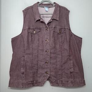 Liz & Me Plus Size 3X Purple Gray Denim Jean Vest Classic Casual Western Country